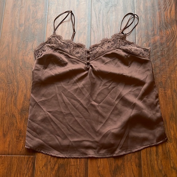 Abercrombie & Fitch Tops - Abercrombie & Fitch Brown Satin Lace Cami Top
